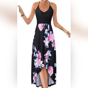 Women's V Neck Sleeveless Casual Summer Sundresses Asymmetrical Floral Large